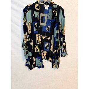 The Travel Collection Women 2X Abstract Geometric Open Front Cardigan SG65457